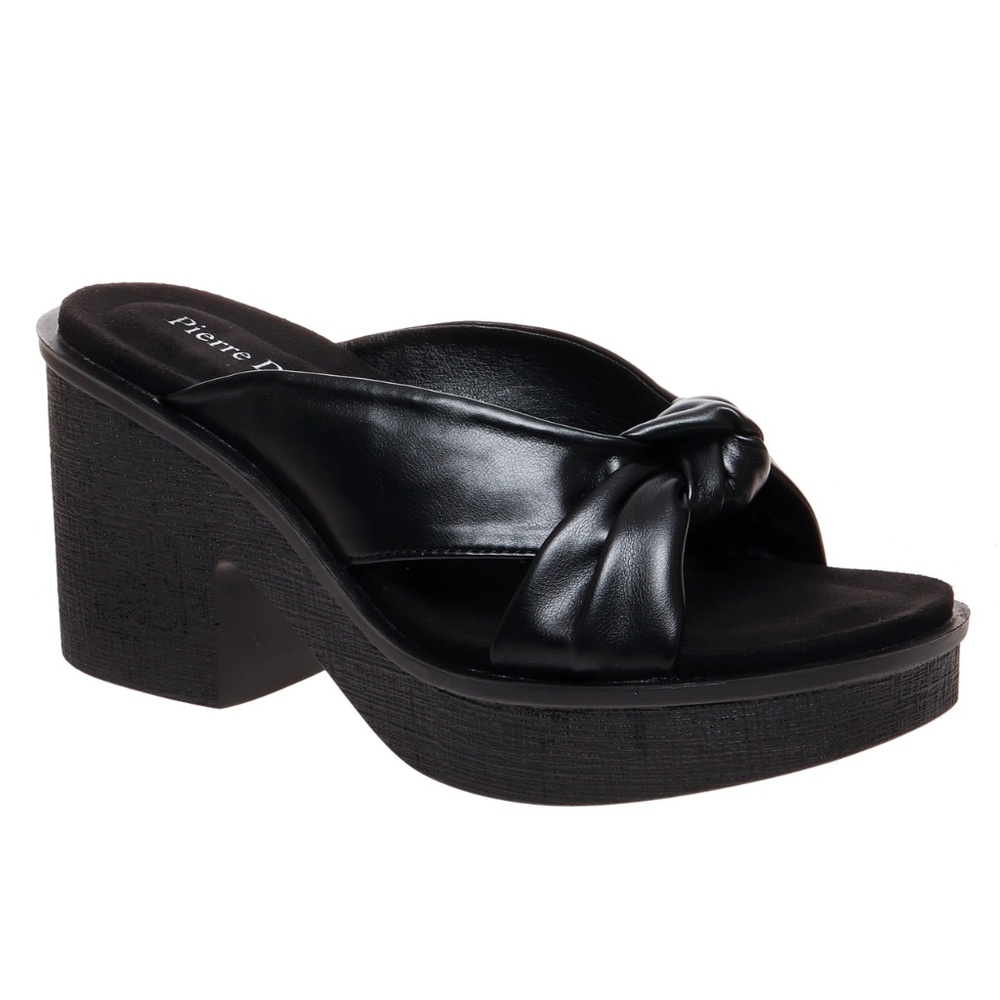 Black Vegan Leather Knotted Slide Chunky Heel Sandals size 10 - Picture 2 of 3